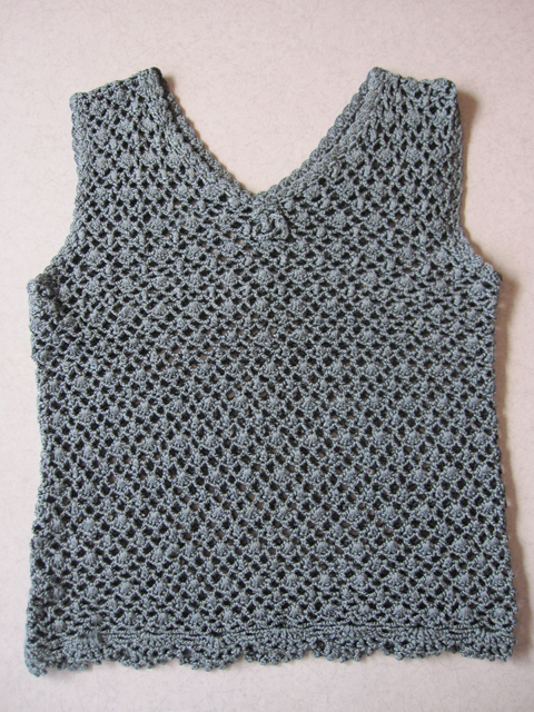 手編み ベスト ハンドメイド レース編み ブルーグレー くすみカラー Vネック拍卖