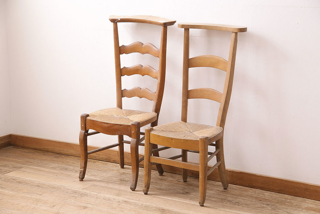R-048854 イギリスアンティーク ビーチ材 編み座面のフレンチチャーチチェア2脚セット(椅子、ダイニングチェア)(R-048854)拍卖