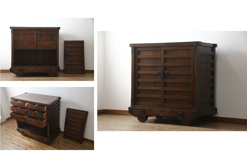 R-077206 和製アンティーク 重厚な佇まいが魅力の米沢車箪笥(米沢箪笥、和箪笥、時代箪笥、収納箪笥、帳場箪笥)(R-077206)拍卖