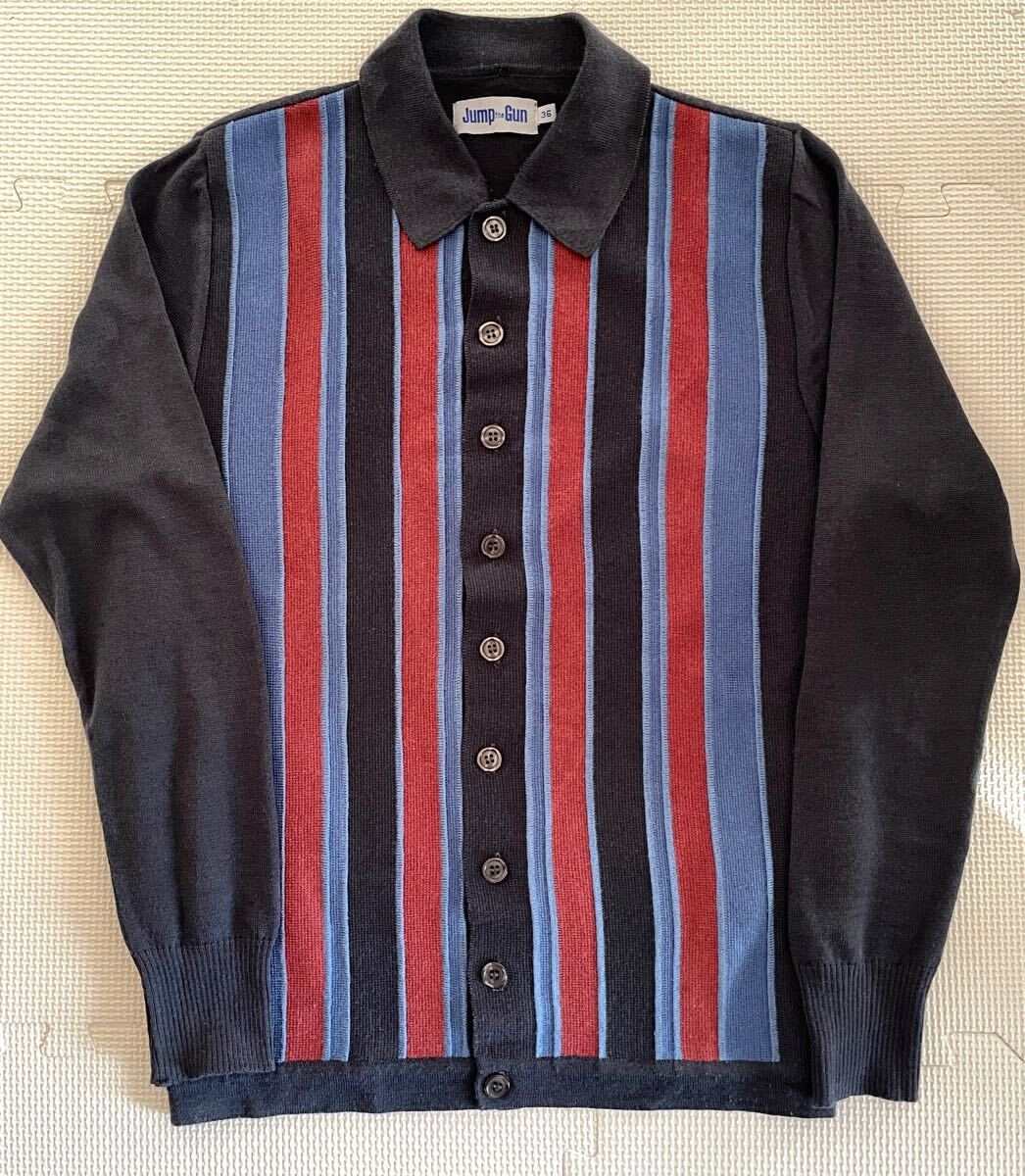 Jump The Gun ニット セーター カーディガン 黒 36 S M 英国製 イギリス モッズ スキンヘッズ black fred perry mods skinheads 60s拍卖