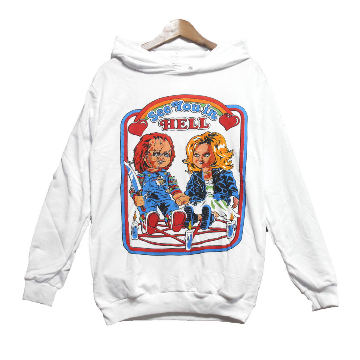 プルオーバーパーカー チャッキー チャイルドプレイ 映画パーカー ストリート系 カワイイ スウェット フード付き 薄手 ★pk0065-wht-xl拍卖