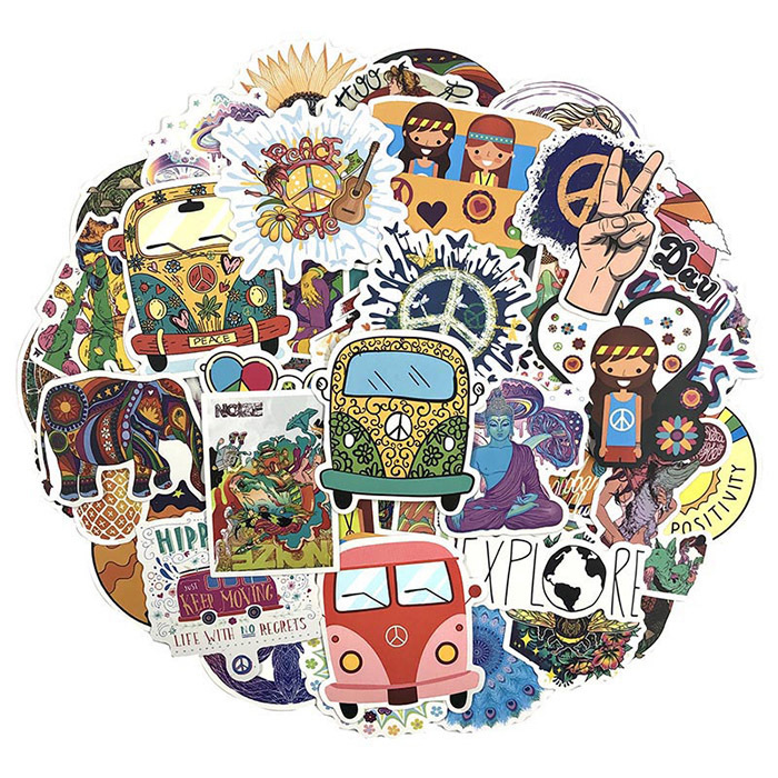 50枚 ヒッピー レトロ ステッカー 防水 耐水 シール 車 詰め合わせ 0077拍卖