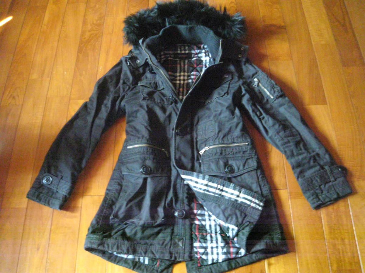 バーバリーブラックレーベル 黒 モッズコート 3(L) ミリタリー b333拍卖