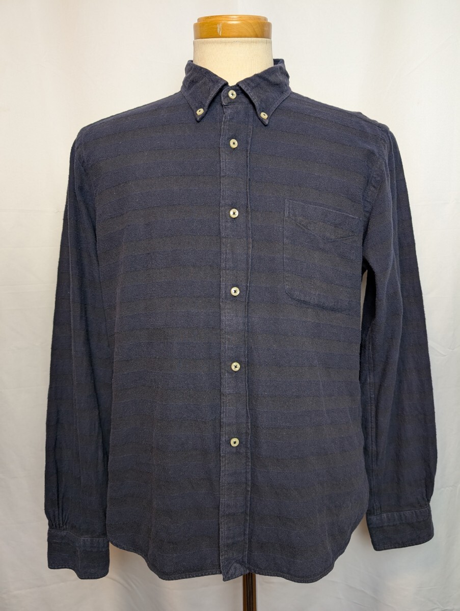 SUGAR CANE Light シュガーケーン ライト 長袖 ボーダー ボタンダウン ネルシャツ Lサイズ ネイビー 日本製拍卖