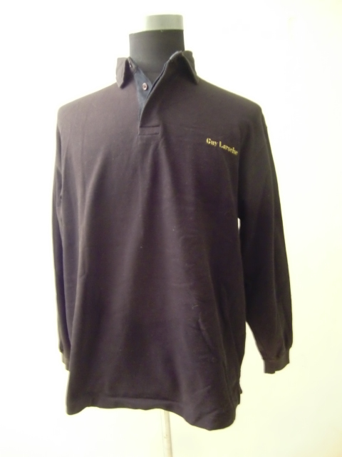 送料無料 フランス製 Guy Laroche ギ ラロッシュ 長袖 スウエット ポロシャツ 4(XL) 黒 金 刺繍 カットソー ディオールの3プリンス 拍卖