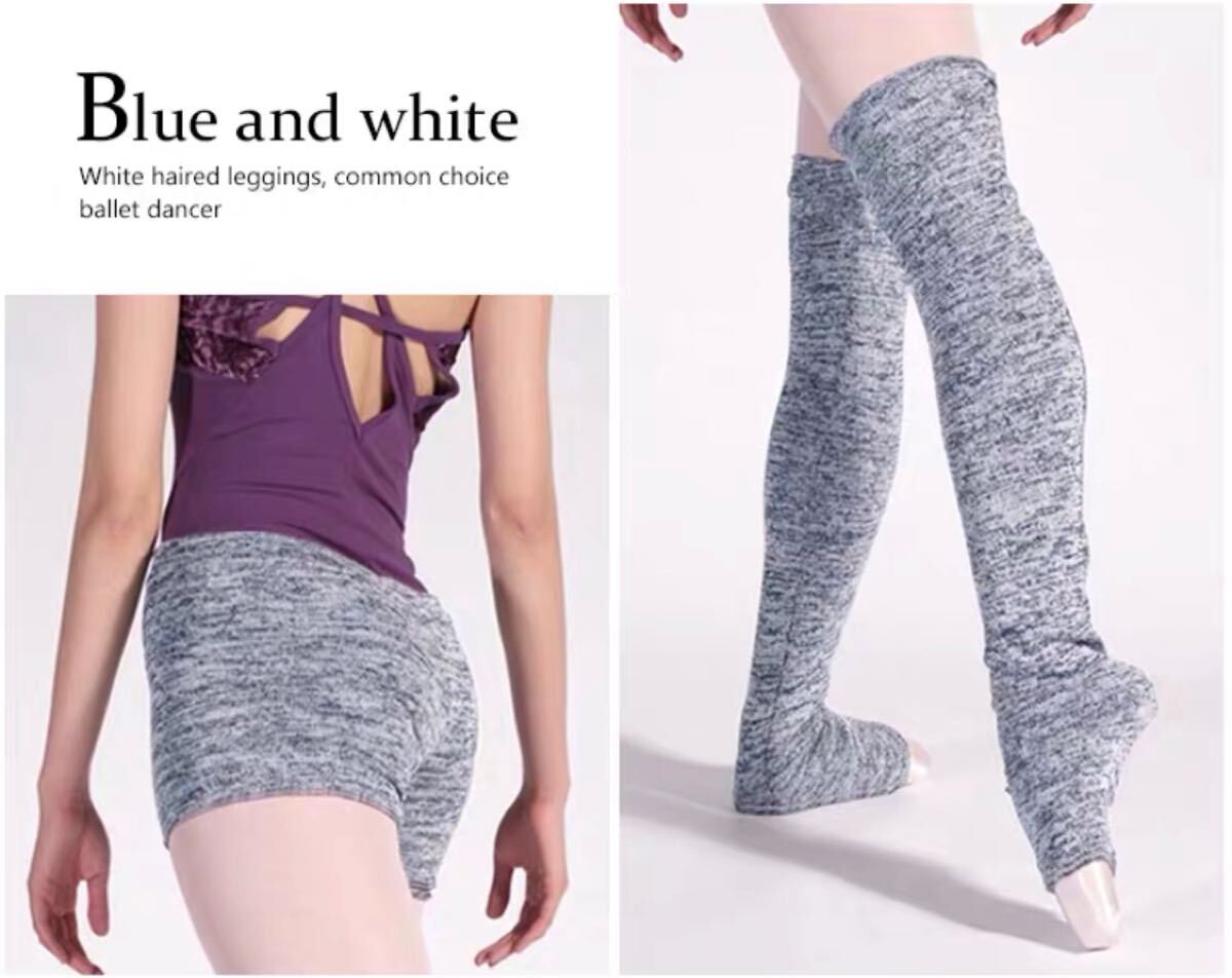 【TING】バレエ・ダンス用ニットセミロングレッグウォーマー55cm&パンツ2点セット♪色:ネイビー拍卖