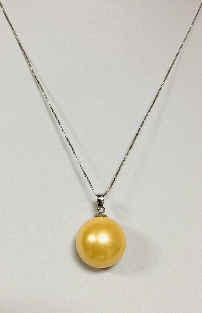巨大粒16mm人工真珠/貝パールペンダント純銀925ネックレス南洋真珠風ゴールド♪6月の誕生石♪拍卖
