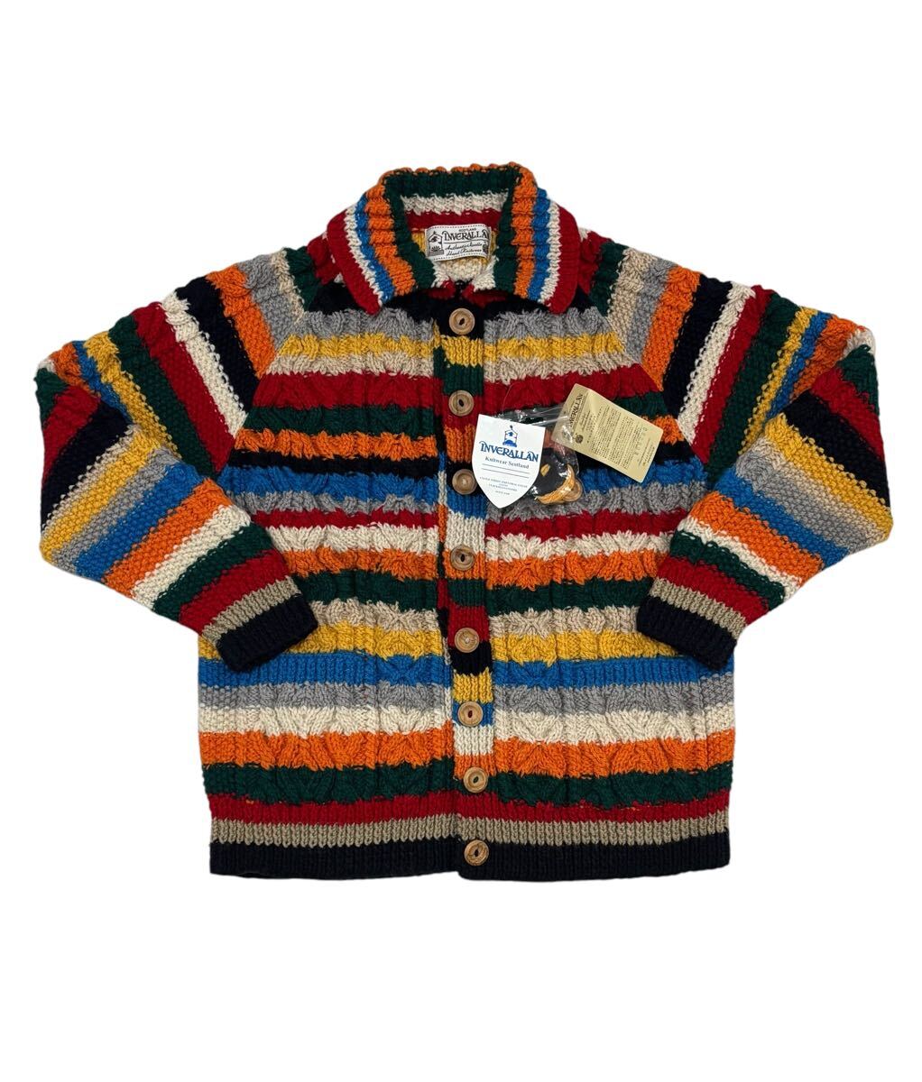 【新品タグ付き】INVERALLAN インバーアラン 3A 手編み ハンドニット カーディガン マルチカラー ウール 定価99,000円 Size44拍卖