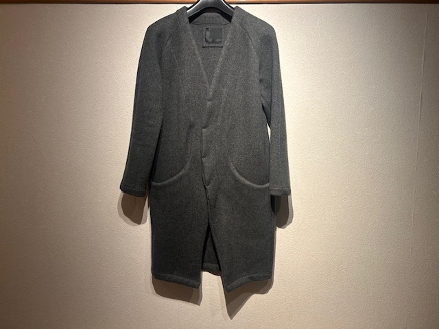 ♪送料無料★OURET★ロングコート★Heavy Melton Wool Collarless Long Coat★ヘビーメルトンウール★オーレット★OR182-1221★灰★M程♪拍卖