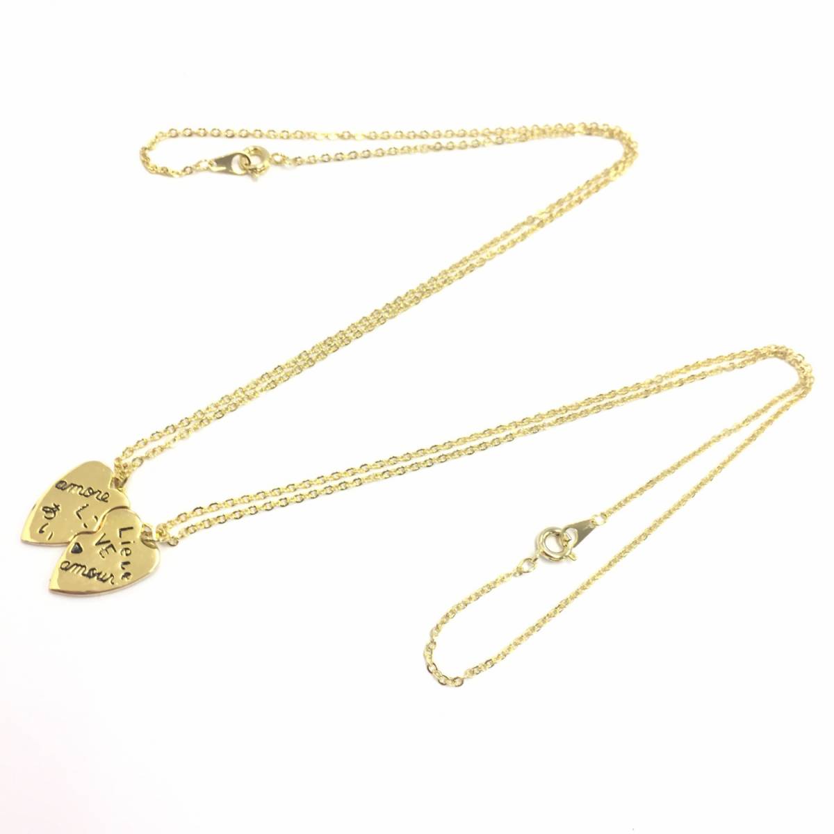 【ネックレス】約42cm ペアネックレス ハート プレート 可愛い ゴールド 金色 725拍卖