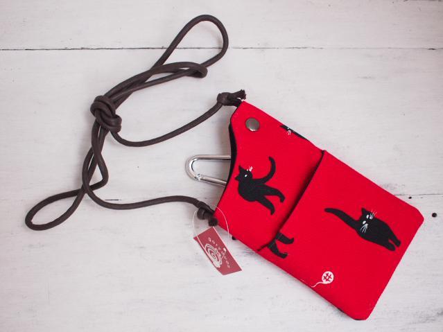 未使用御陵庵goryouan真っ赤に黒猫柄スマホケース・ポシェット・ポーチ☆ポーチ小物入れ拍卖