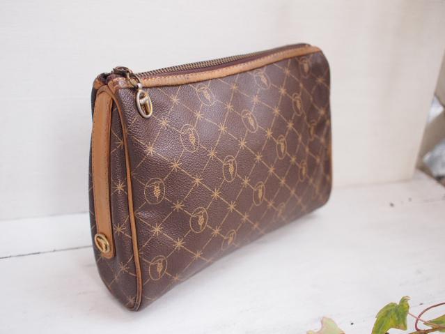 ビンテージ・オールド・TRUSSARDIトラサルディ・モノグラム・セカンドバッグ☆デコパージュリメイク拍卖