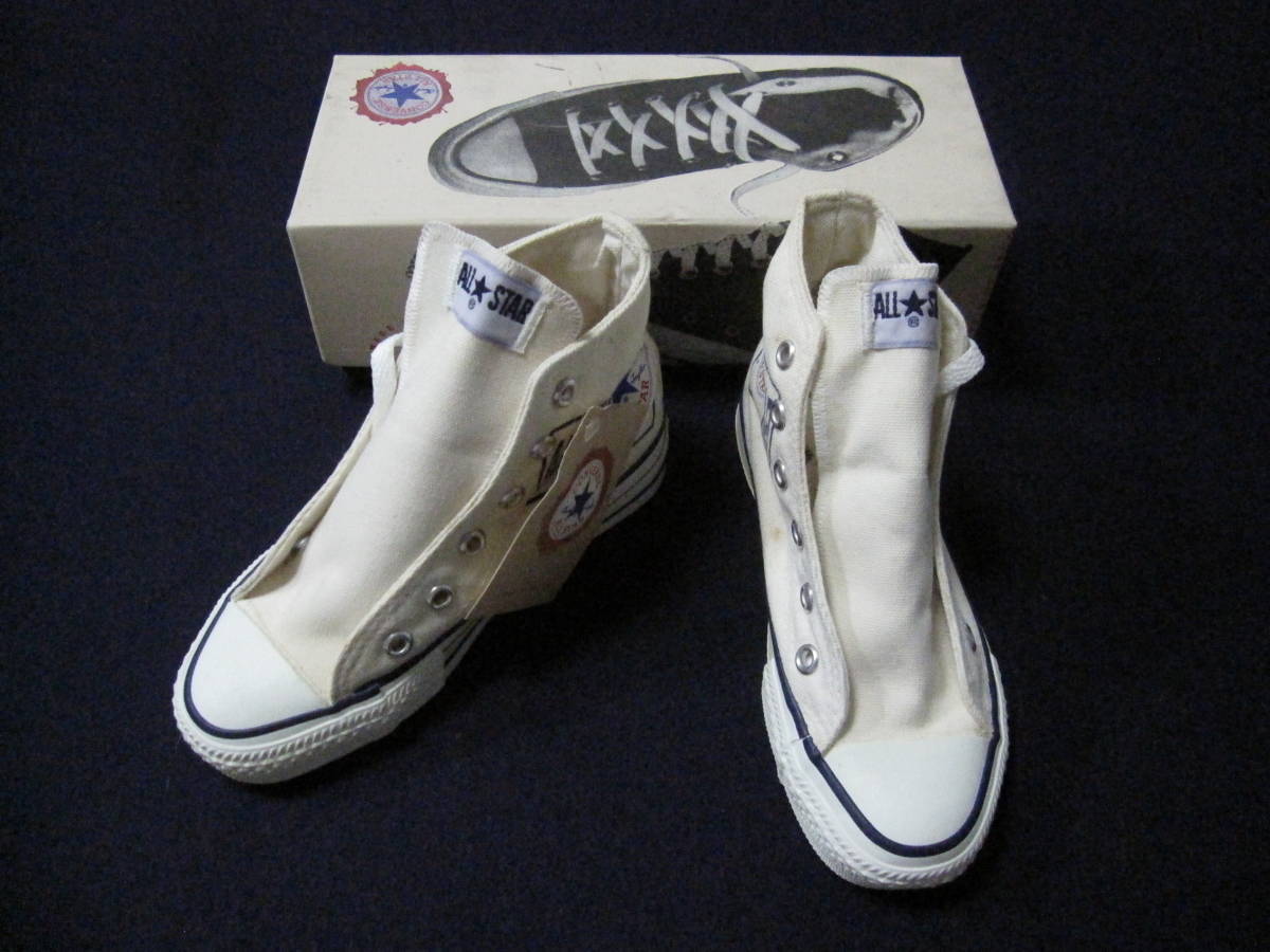 希少・90s Vintage ベージュ箱 オールスターHI デカロゴALLSTAR JPN19.5 ★ デット未使用 拍卖