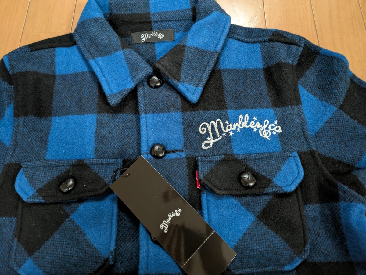 激レアサイズL人気カラー未使用品 マーブルズ バッファロー ジャケット ブルー ブラック 青黒 完売品 MARBLES チェックjkt 紙タグ付き 拍卖