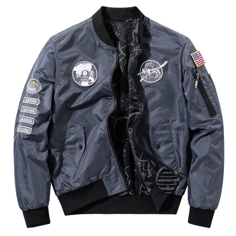 欧米 両面服 リバーシブル 空軍 NASA フライトジャケット スタジャン ミリタリージャケット メンズ アウター新品 M~6XL ダークグレー拍卖