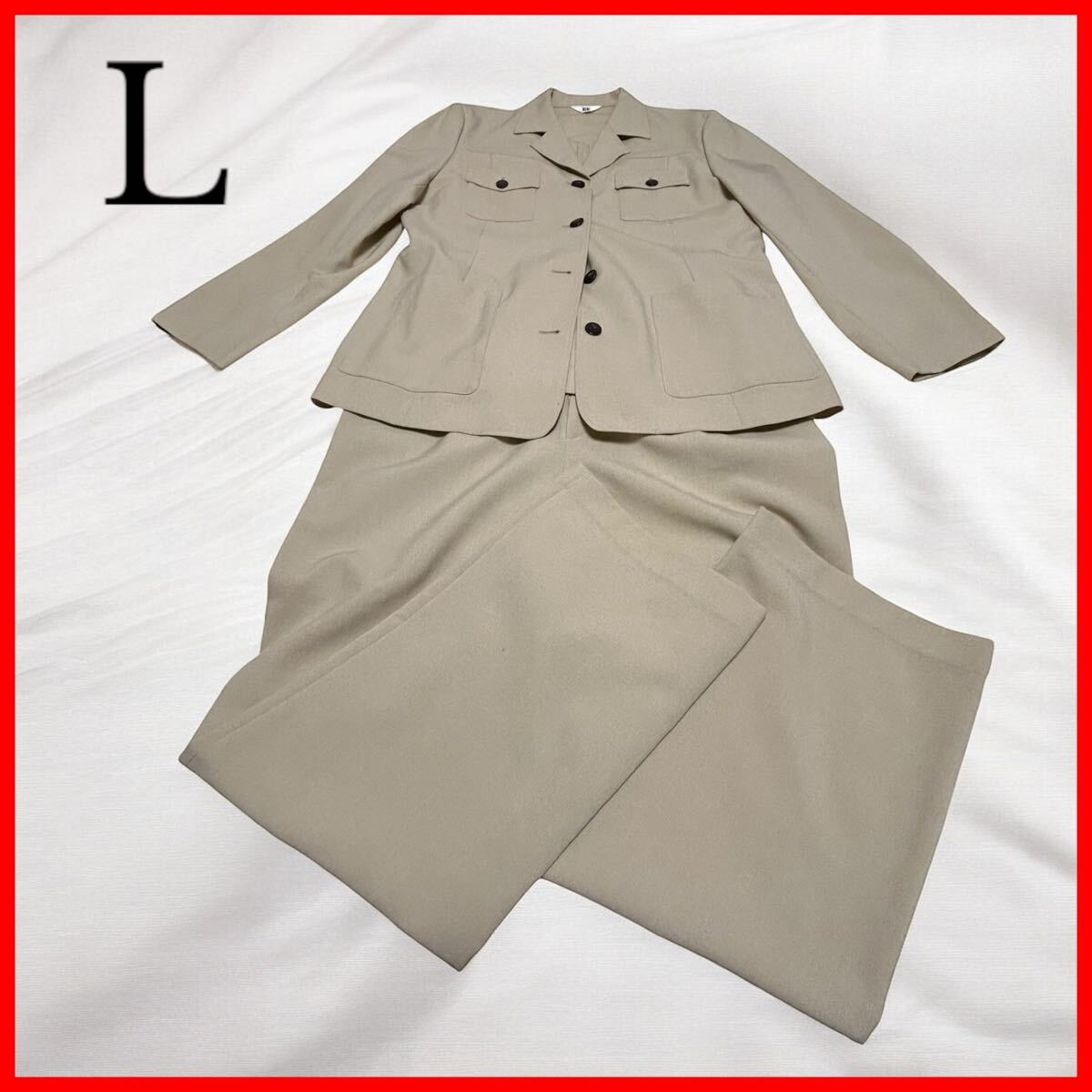 15Rサイズ Lサイズ相当 ベスト付き レディース スーツセットアップ ベージュ フォーマル ビジネス 上品 オフィスカジュアル 大人コーデ拍卖