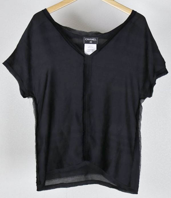 CHANEL P45509V17924 v-neck silk blouse tops 36 シャネル シルク ブラウス トップス d0009拍卖