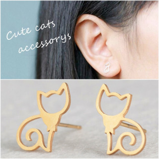 061 ゴールド カラー レディース スタッドピアス 両耳 ピアス かわいい シンプル 猫 アクセサリー ねこ拍卖