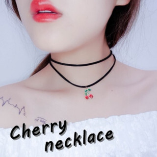 059 さくらんぼ ペンダント チョーカー ネックレス 2連 レディース 韓国 原宿 おしゃれ シンプル かわいい 黒 ブラック拍卖