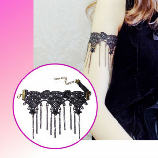 052 タッセルチェーン アームチョーカー レディース ハロウィン パーティー レースチョーカー ブラック拍卖