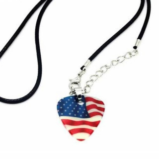 068 ギター ピック ペンダント アメリカ USA フラッグ デザイン シンプル クール 革紐 ネックレス拍卖