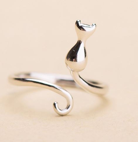 085 レディース リング 指輪 かわいい 猫 ねこ シンプル シルバー拍卖