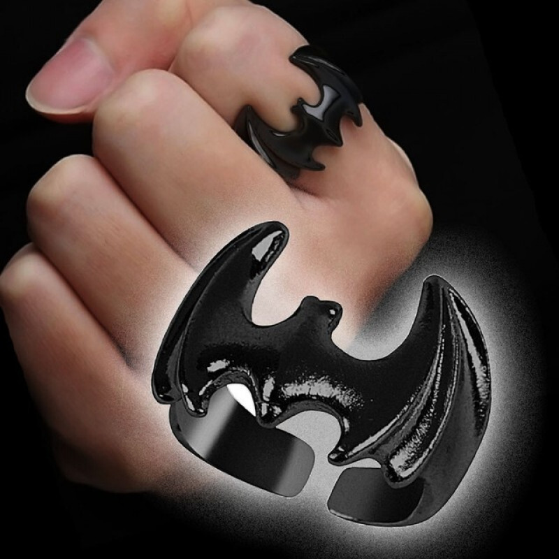 020【ブラック / フリーサイズ 】Batman ブラック テクスチャードバットリング サイズフリー 調整可能 ファッションリング拍卖