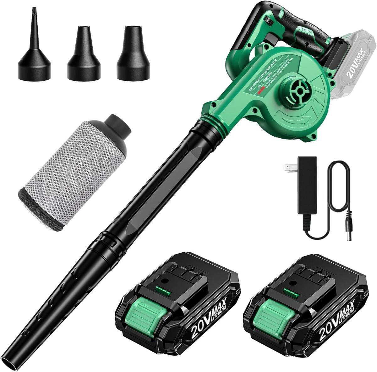 【新品】進化版 KIMO 充電式コードレスブロワー QM-6303 送風機&集塵機1台2役 電動ブロアー&バキューム PC庭掃除 2000mAhバッテリー2個付き拍卖