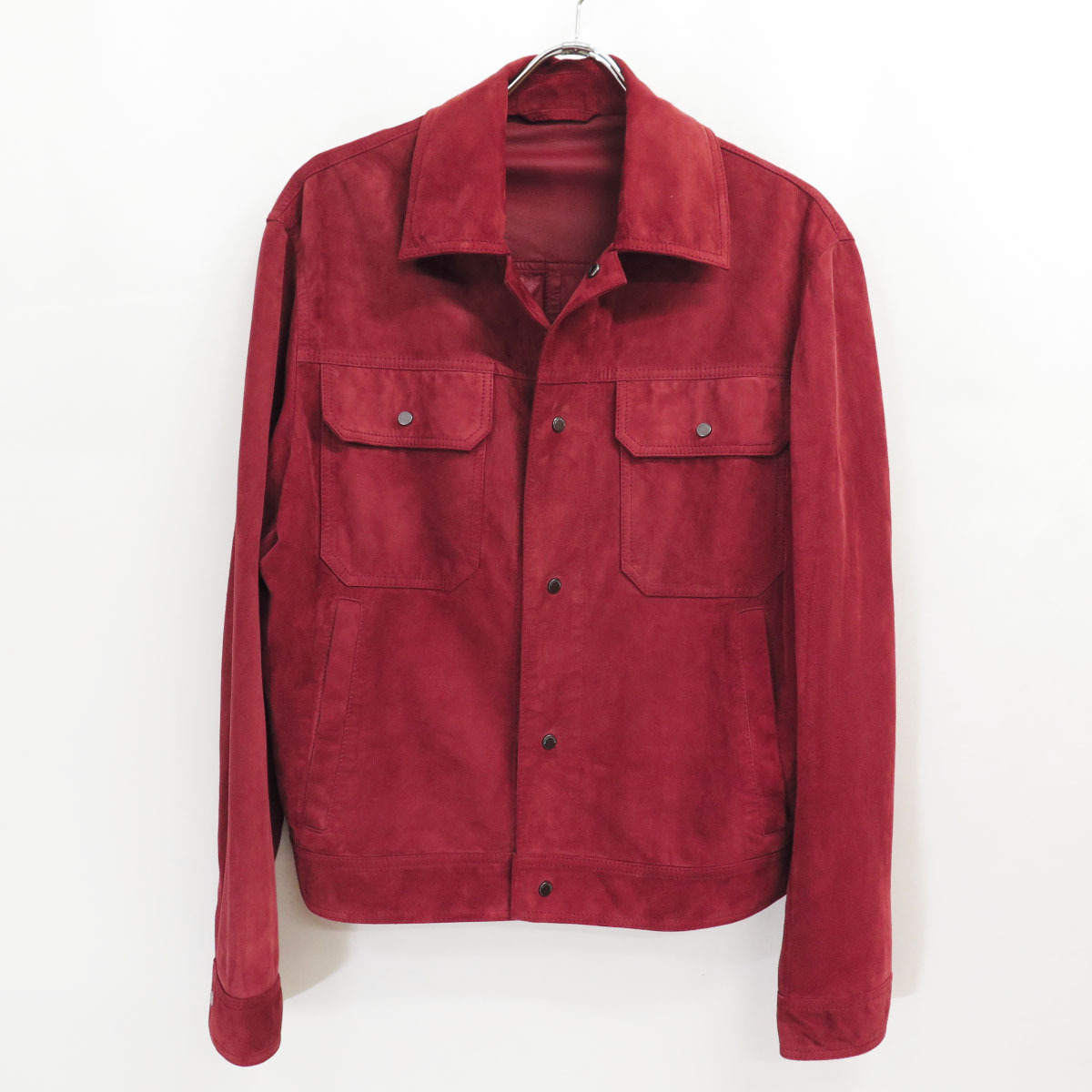 EMPORIO ARMANI GOAT SUEDE LEATHER SHIRT JACKET 50 RED エンポリオアルマーニ ゴート スエード レザー シャツ ジャケット レッド拍卖