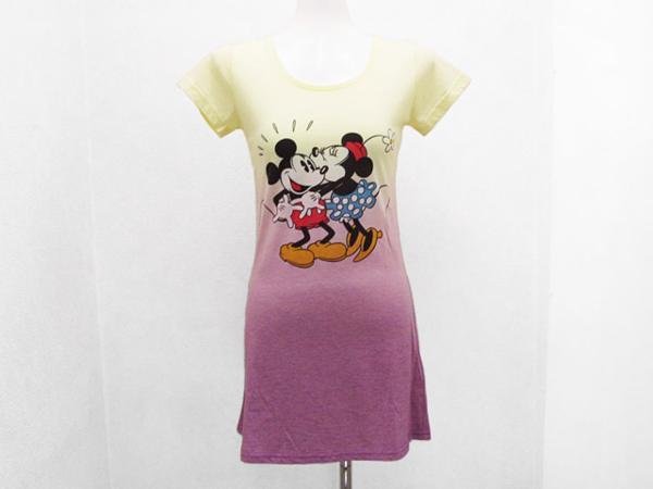 TTU グラデ ミッキー&ミニーマウス 半袖Tシャツ 黄色イエロー レディースM / ディズニー女性Tee拍卖