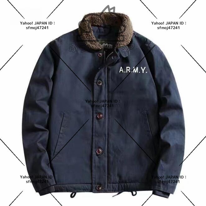 新入荷 お洒落 ミリタリージャケット メンズ N-1 デッキジャケット ボアジャケット 裏起毛 ブルゾン ジャケット あったか M-4XL ネイビー拍卖