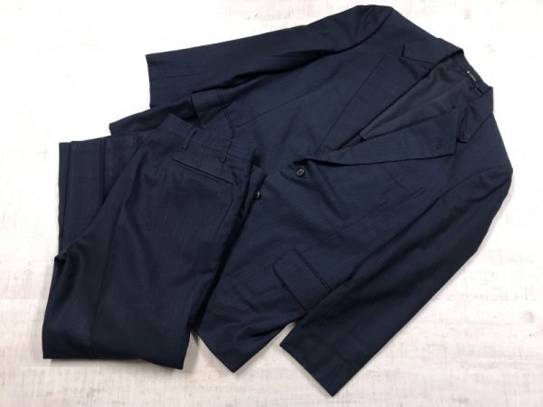 UENO 上野 オールド レトロ シャドウストライプ ジャガード テーラードジャケット シングルスーツ 上下セットアップ メンズ 2つボタン 紺拍卖