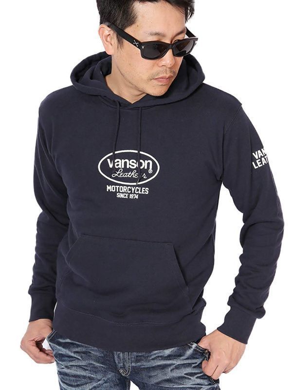 当店別注 VANSON 定番スター☆ プルオーバーパーカー ネイビー【Mサイズ】スタンダードサイズ ACVA-902 バンソン ハーレー 刺繍拍卖