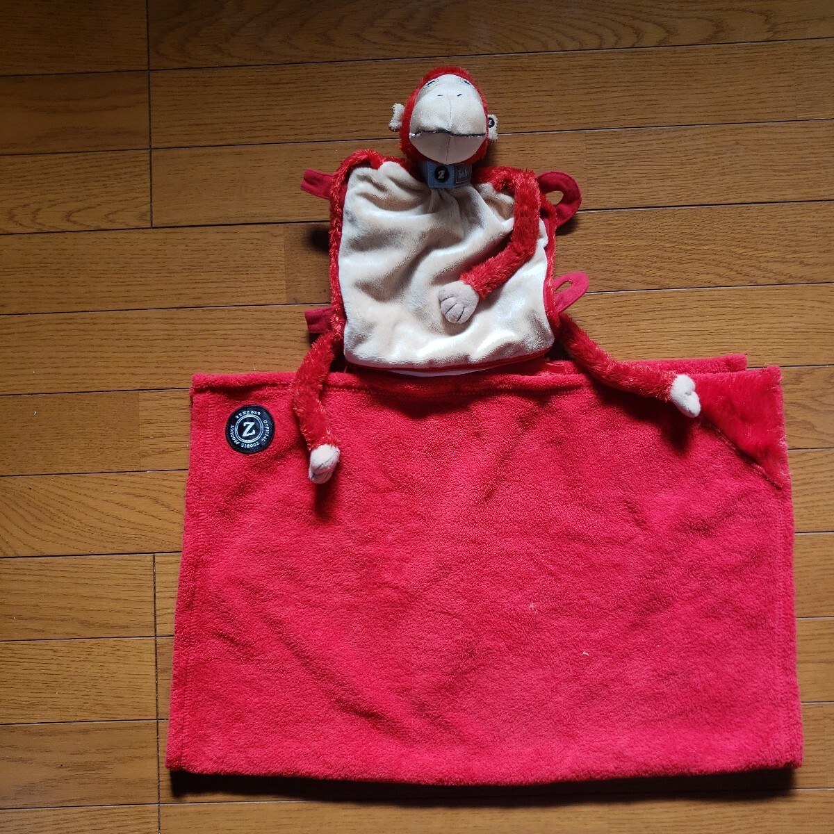 baby zoobies ズービーペッツ ぬいぐるみ ブランケット クッション モンキー monkey さる レッド 毛布 ひざ掛け 寒さ対策 約27cm拍卖