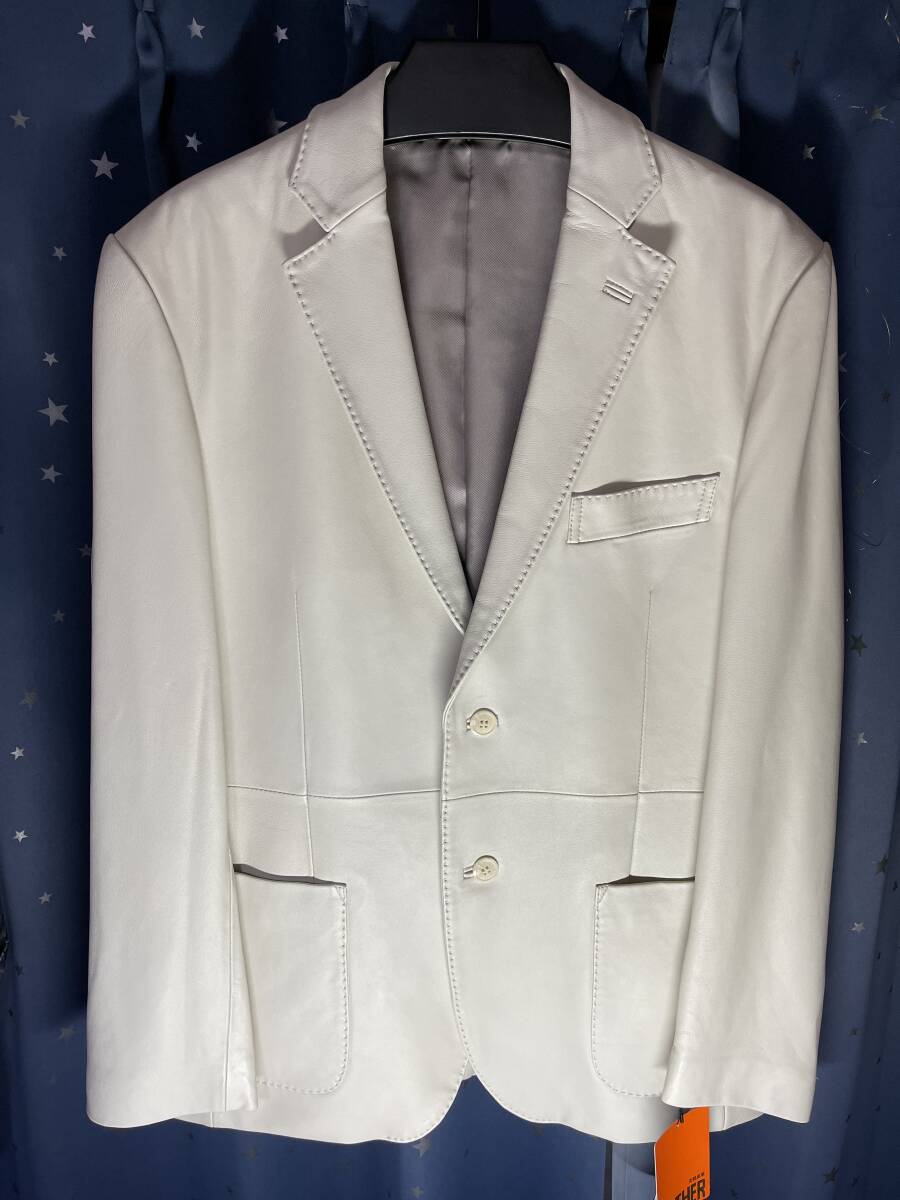 新品、未使用タグ付き XLサイズ ジーステージ g-stage ラムレザー テーラードジャケット 羊革 シープレザー size50 ホワイト系 拍卖