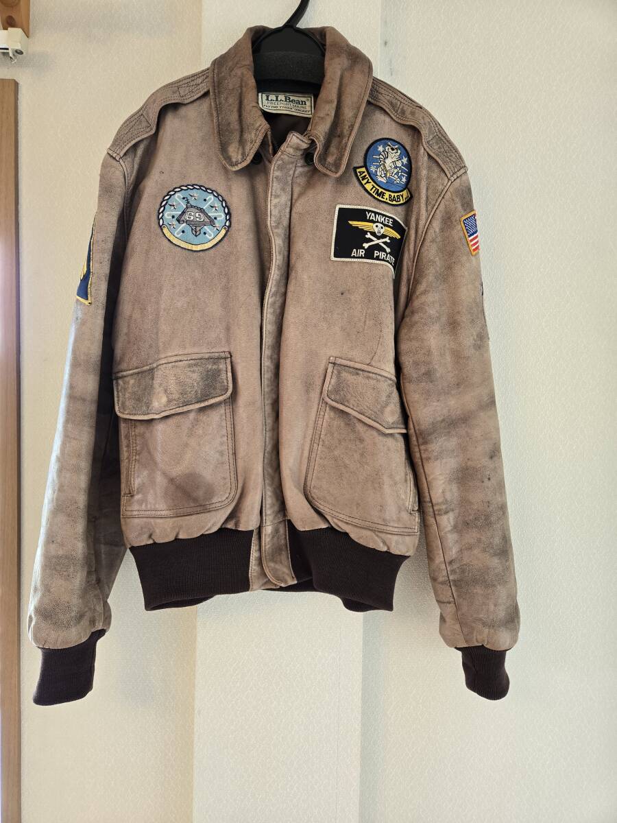 【スペシャル】超希少 1980s L.L.BEAN エルエルビーン A2 フライトジャケット US NAVY ヴィンテージスカル ドクロ☆ARMY 40s 50s 60s 70s拍卖