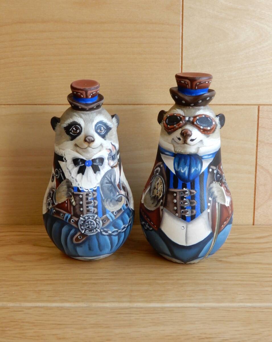 ★スヴェトラーナ・ニコラエヴァ 単体人形ペア ~ スチームパンク風ミーアキャット ~ マトリョーシカ 作家もの matryoshka figurine拍卖