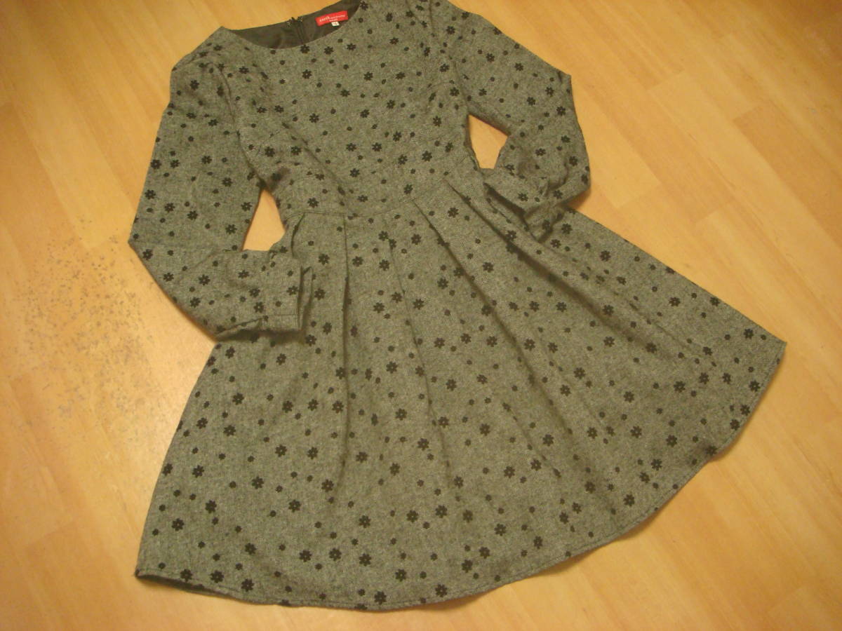 アースミュージック&エコロジー 花柄 ツイード フレア ワンピース グレー 美品 S拍卖