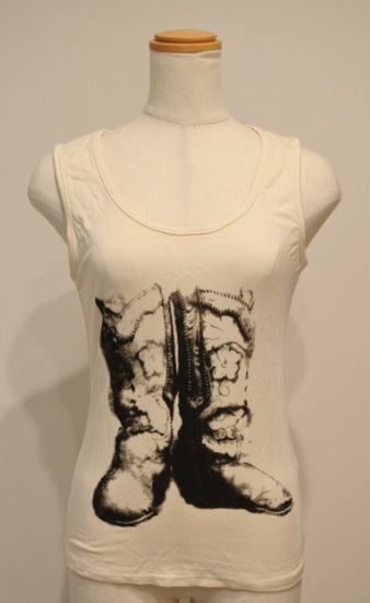 メーカー不明 タンクトップ ノースリーブ カットソー ベージュ プリント bnbi k2h1226★拍卖