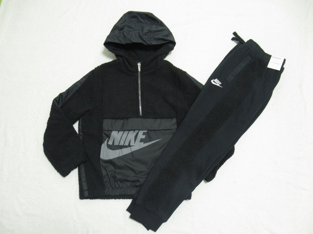 NIKE NSW ジュニア ボア パーカー パンツ セットアップ 黒 ブラック 140 ナイキ スウェット フリース 上下セット DJ5492-010 DV3062-010拍卖