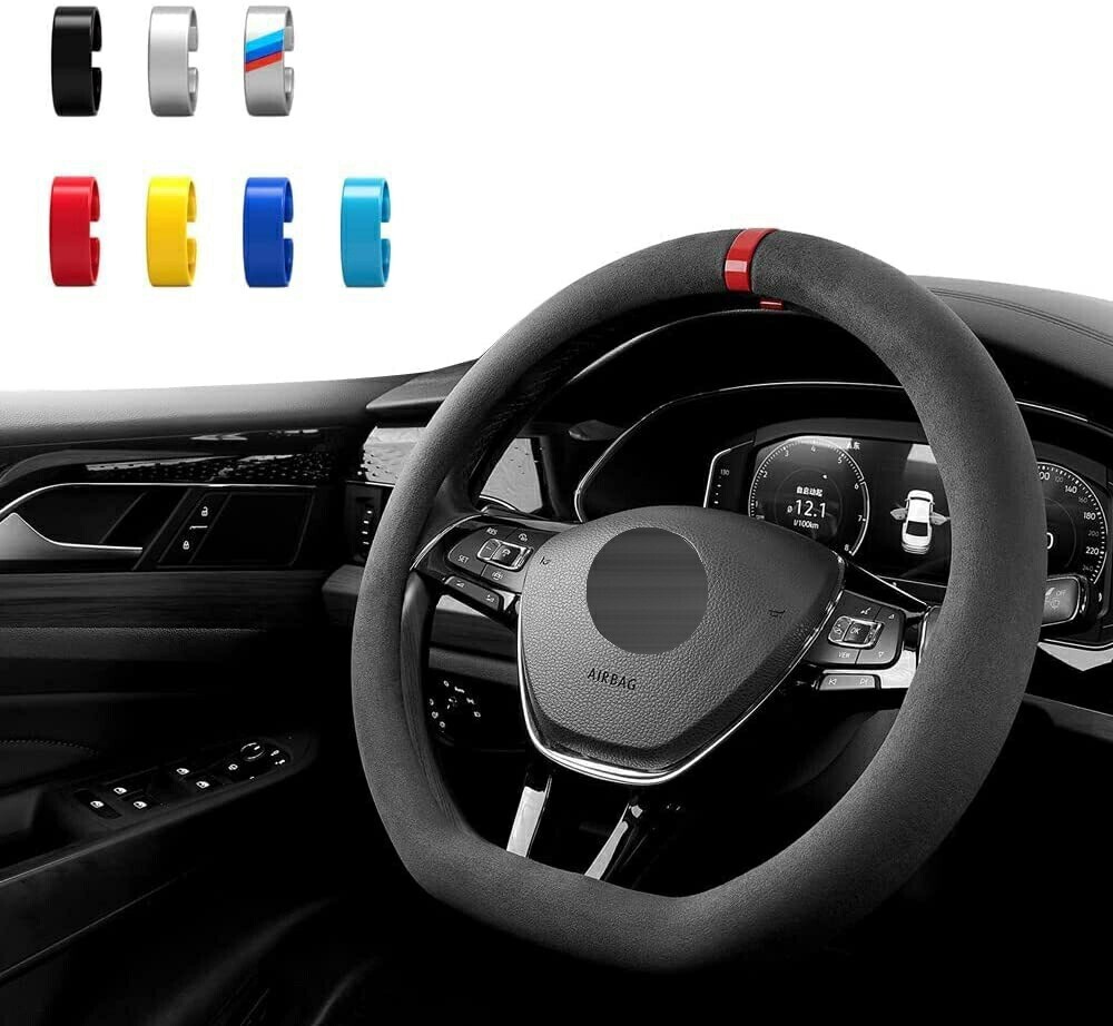 ハンドルカバー D型 DIY ステアリングパーツ 軽自動車 普通車 黒い 高級スエードの車ステアリングホイールカバー 38CMlf-38拍卖