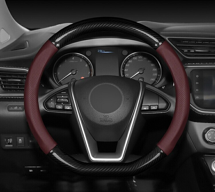 ハンドルカバー D型 ティークロス T-CROSS カーボン調+牛革製 Sサイズ ステアリングカバー 滑り止め 38CM D型lf-501拍卖