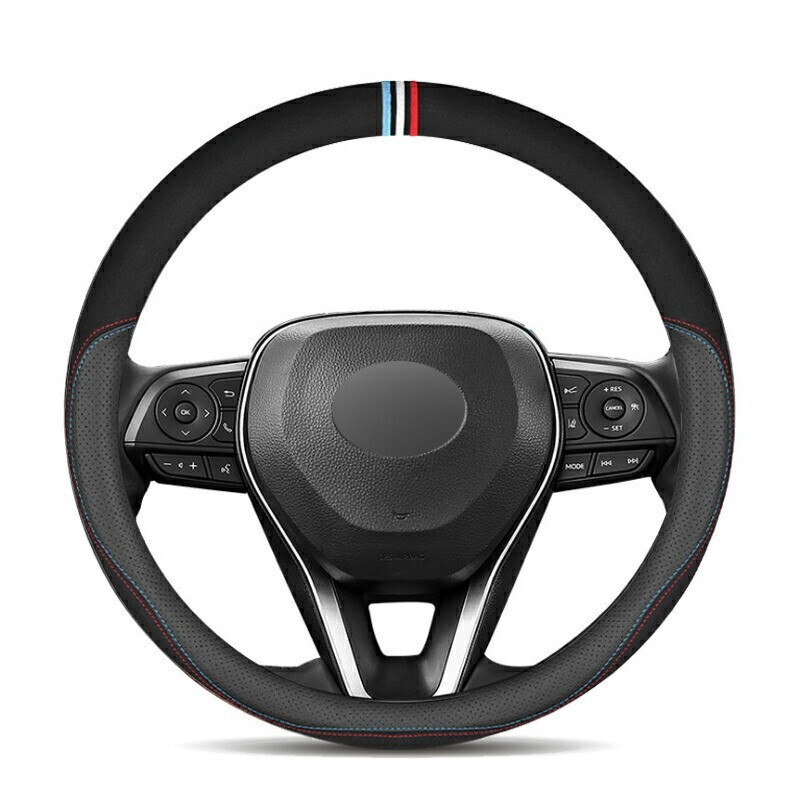 ハンドルカバー ムーブ ムーブカスタム キャンバス スエード+牛革製 Mサイズ ステアリングカバー 滑り止め 38CMlf-517拍卖