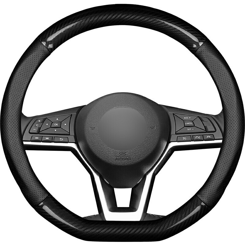 ハンドルカバー D型 ポロ ポロGTI カーボン調+牛革製 Sサイズ ステアリングカバー 滑り止め 38CM D型lf-502拍卖