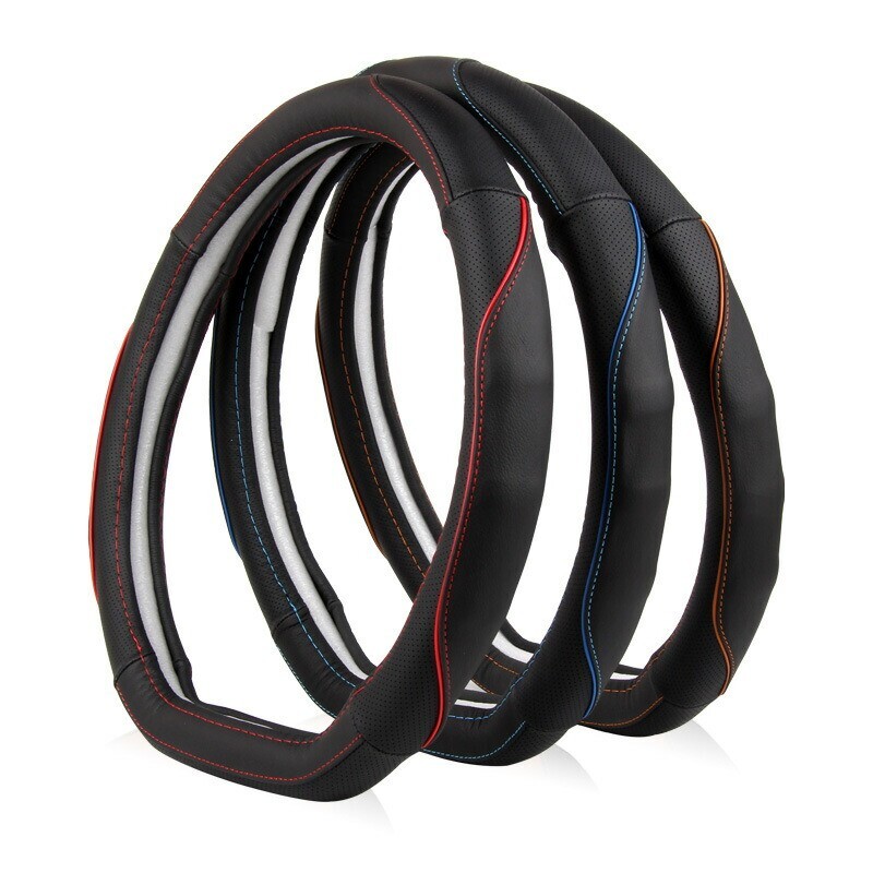 ハンドルカバー D型 ムーブ、ケイ、POLO、ハスラー、デリカ、Bb 牛革製 ステアリングカバー 滑り止め3色選択可 38CMlf-214拍卖