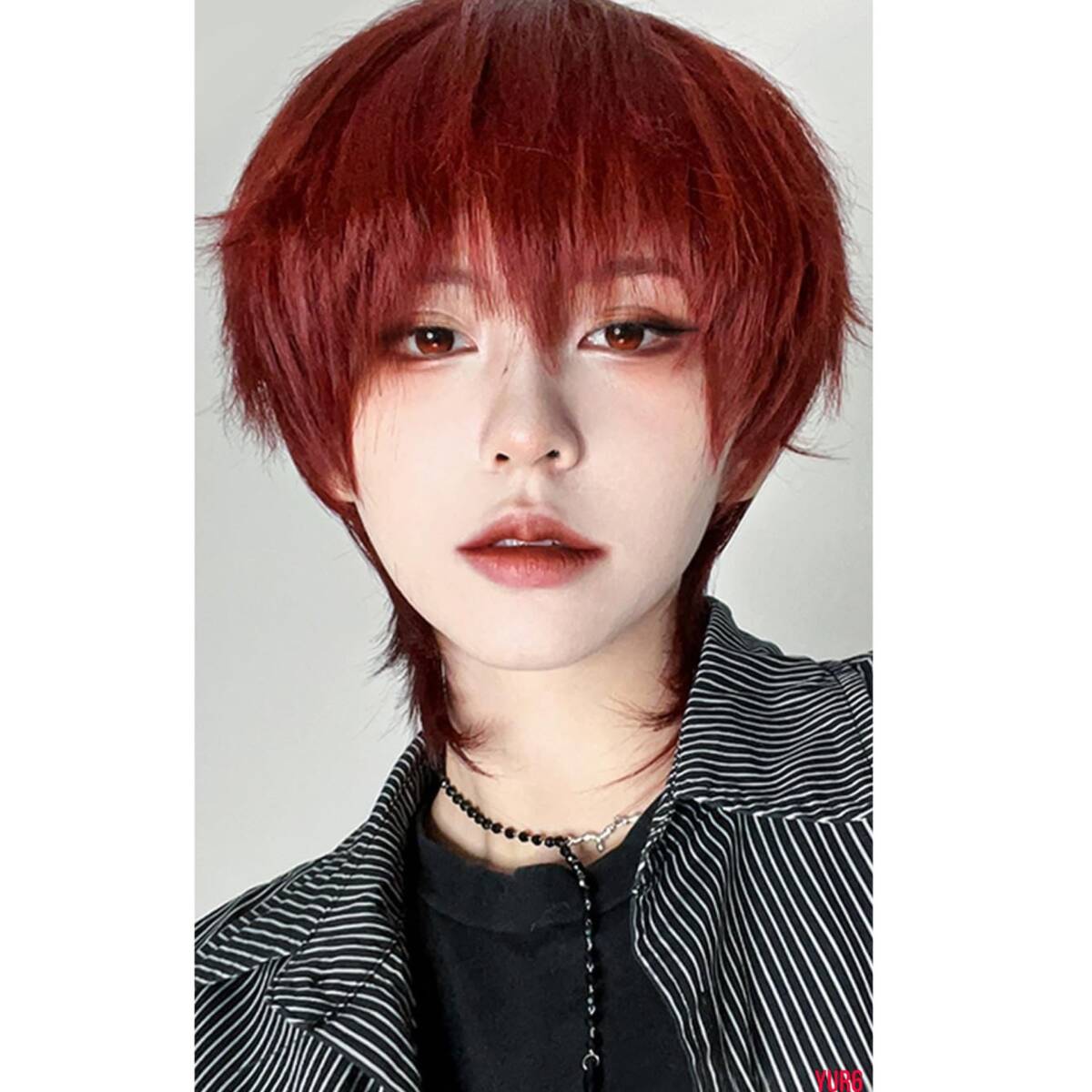 メンズ ショート レッド ウルフ ウィッグ フルウィッグ かつら アジャスター付き 耐熱ファイバー 人工頭皮 通気性 快適 普段使い イベント拍卖