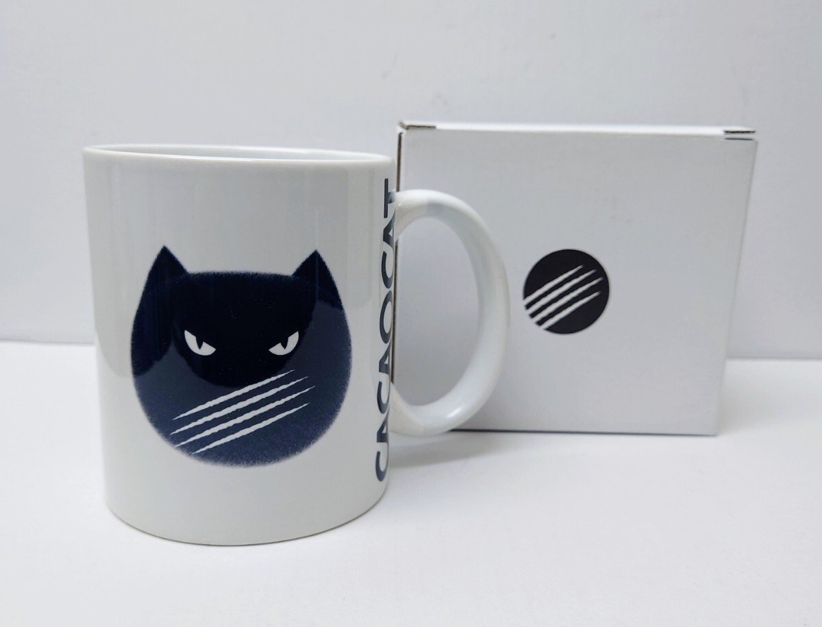 猫柄 猫雑貨 猫グッズ CACAOCAT マグカップ CAT ホワイト イラスト 黒猫 クロネコ ねこ ネコ にゃんこ cat キャット拍卖