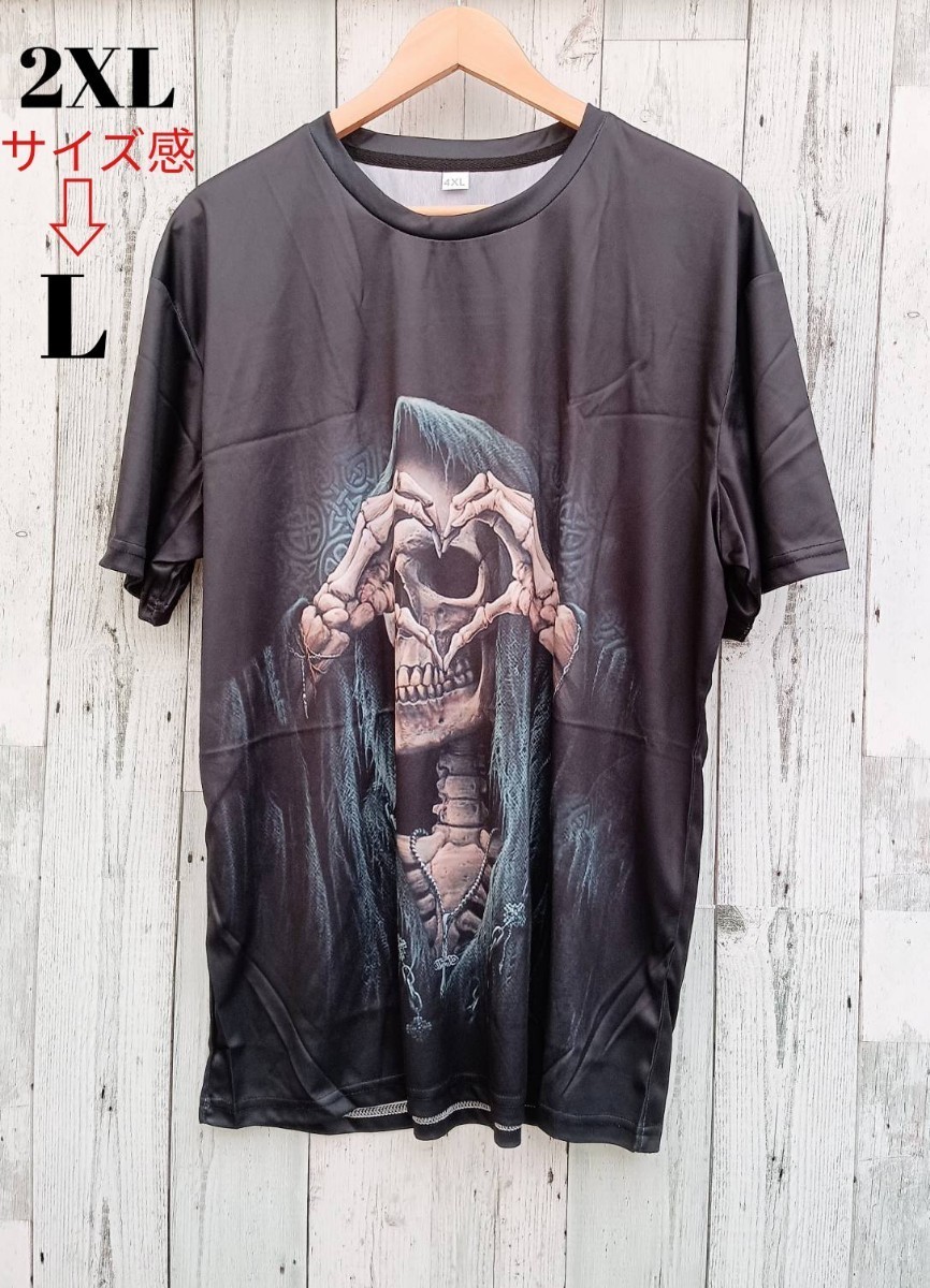 即決 新品 半袖 Tシャツ メンズ ブラック 2XL 3L スカル ドクロ 夏 サマー オシャレ カッコイイ 両面プリント 派手 ド派手 拍卖