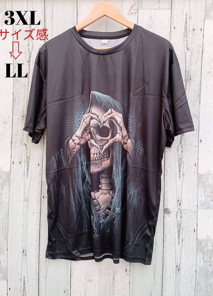 即決 新品 半袖 Tシャツ メンズ ブラック 3XL 4L スカル ドクロ 夏 サマー オシャレ カッコイイ 両面プリント 派手 ド派手 拍卖