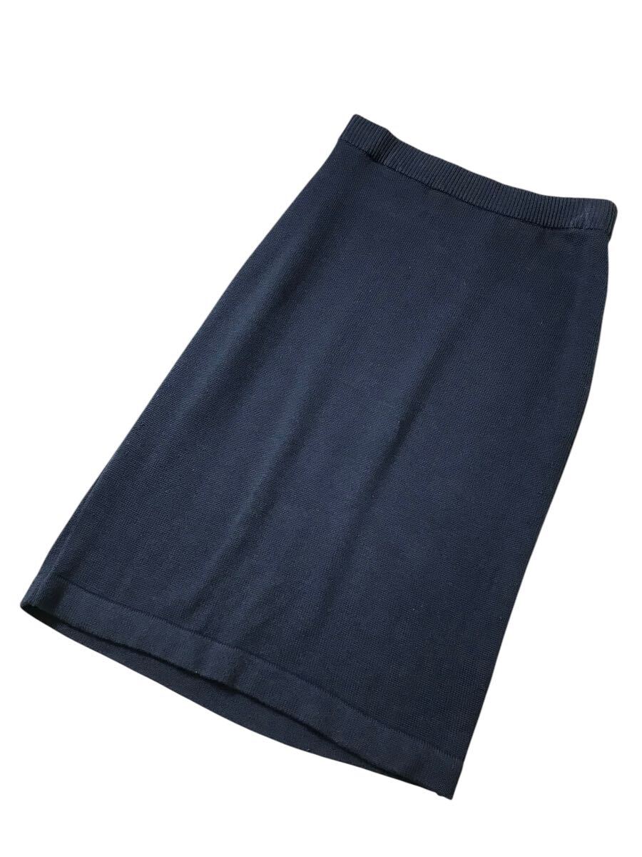 (D) CHANEL シャネル スコットランド製 コットン ニット スカート ネイビー (ma)拍卖